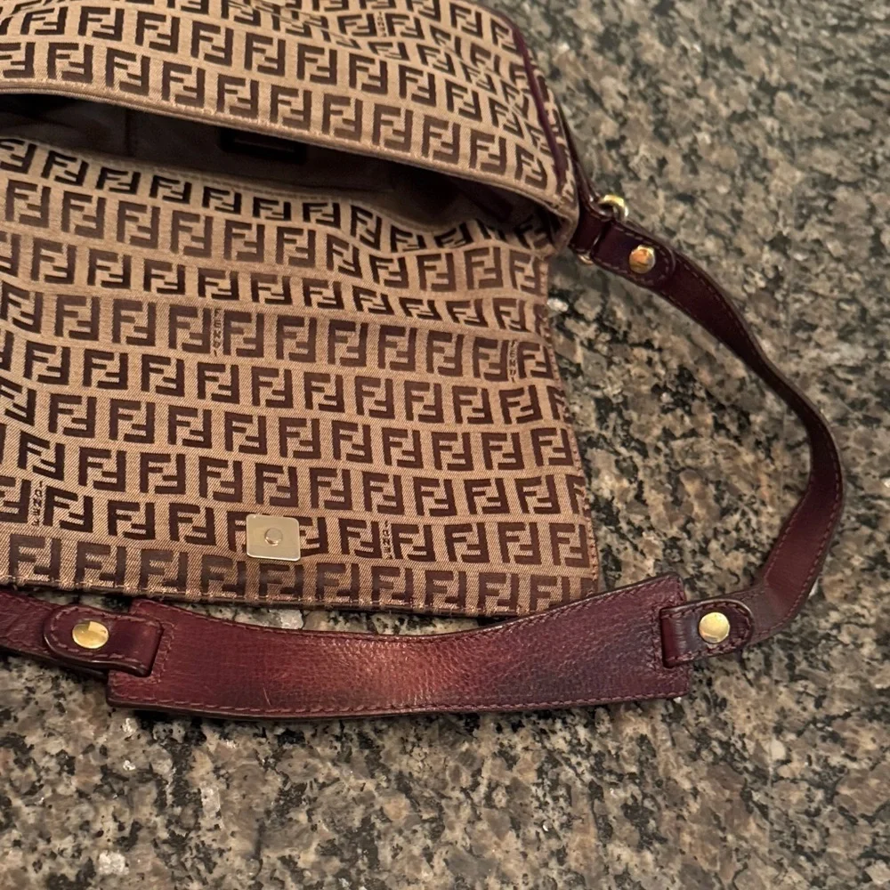 Fendi Zucchino Brown and Dark Brown Monogram flap shoulder Bag